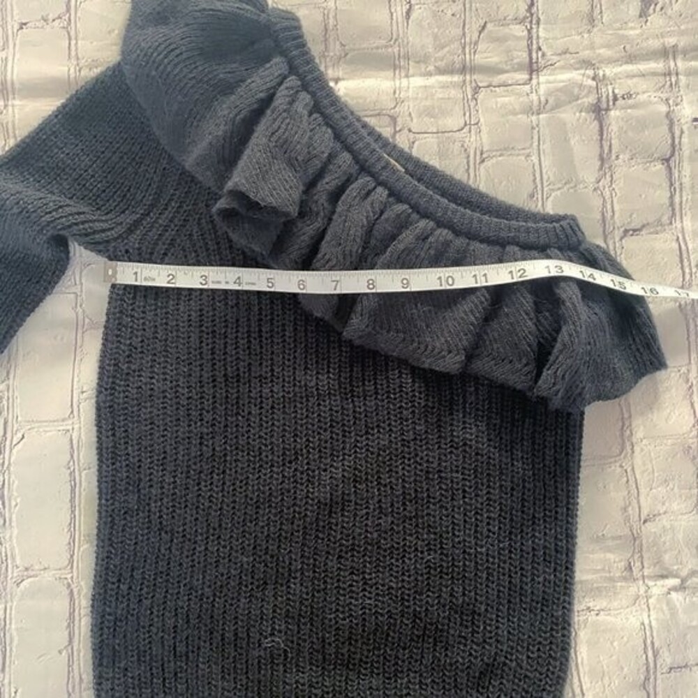 Rebecca Taylor Black Knit One Shoulder Ruffle Long Sleeve Alpaca Sweater XS - Picture 7 of 11